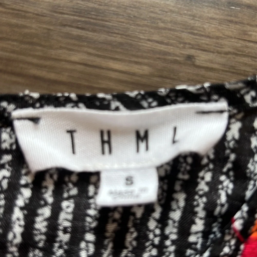 THML Black and White Textured Top with Colorful Embroidered Yoke